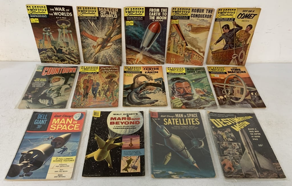 10 Classics Illus,5 Dell Space Comics: Jules Verne,H.G.Wells,show some age