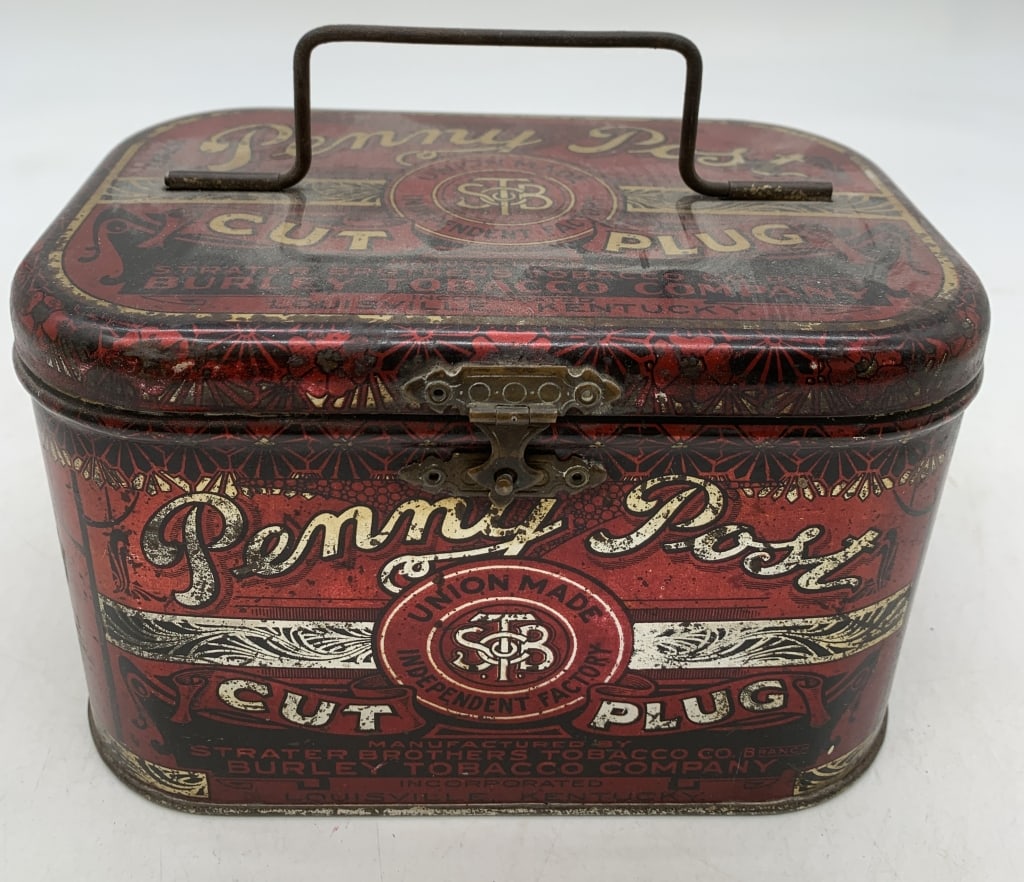Penny Post Cut Plug Strater Bros.Tobacco Tin: litho has some wear, some rust, scratches