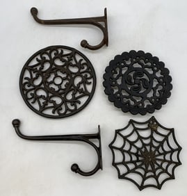 5 Cast Iron Hooks, Trivets-John Wright-others