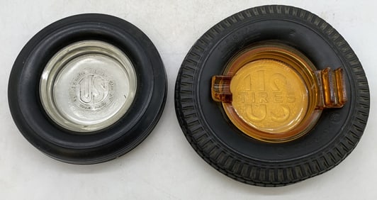 (2) US Tires United States Rubber Tire Ashtrays