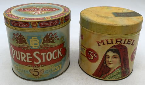 (2) Cigar Tins-Muriel & Pure Stock