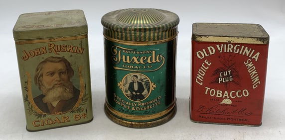 (3) Tobacco/Cigar Tins-Tuxedo/John Ruskin/other