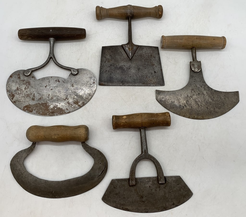 (5) Meat/Cutting Choppers-Landers & Clark?: most unmarked, blades have wear, some rust, pitting, handles have wear and aging
