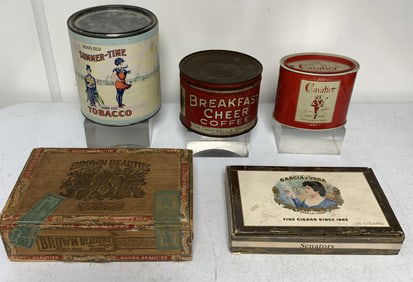 (5) Cigar Boxes/Cigarette Tins/Coffee Tin