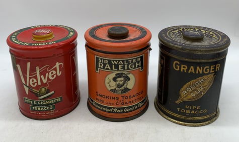 (3) Tobacco Tins-Raleigh/Velvet/Granger