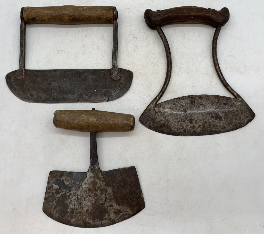 (3) Meat/Cutting Choppers: lots of rust and pitting on the blades, no names or markings, handle wear