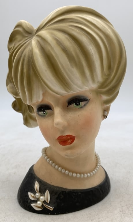 Woman Bust Planter: missing an earring, some superficial cracking, no names or markings