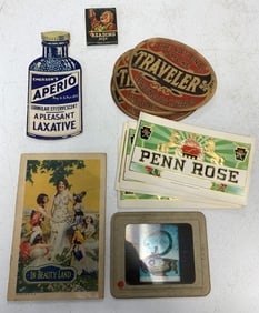 adv. lot w/ cigar labels, matchbook, needle book