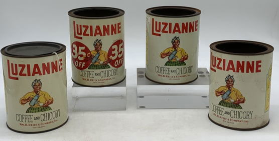 4 Luzianne coffee tins
