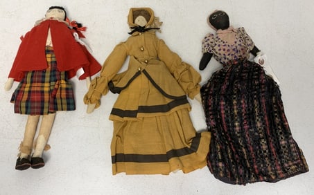 3 Vintage Cloth Dolls