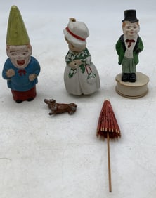 5 Vintage Ceramic/Metal Figures/Gnome/Lady/Dog