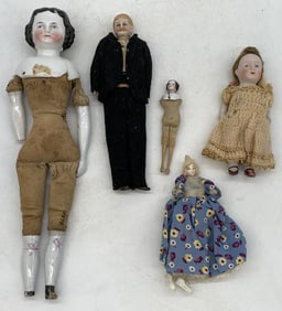 5 Vintage Cloth/Ceramic/Porcelain Dolls