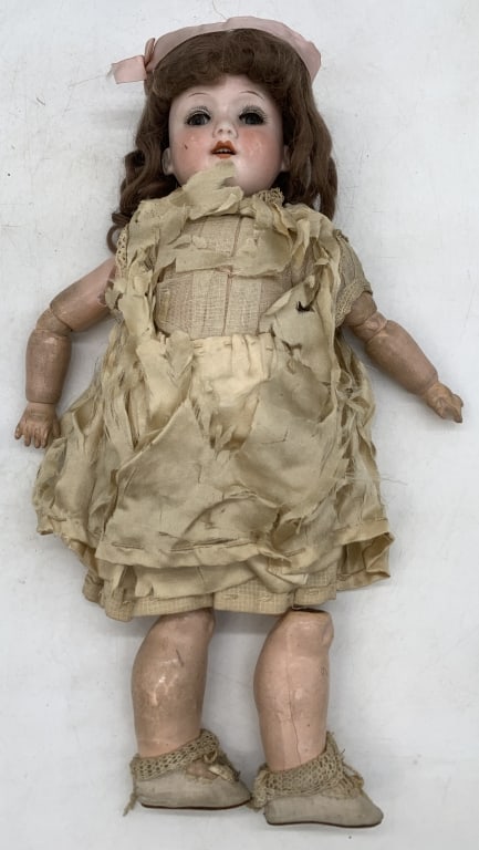 Armand Marseiffe Bisque Head/Compo Body Doll: arms and legs have chips and wear, lots of markings, wear and age to the dress, stamped Germany on back of head