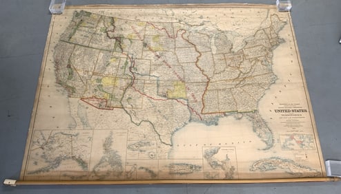 1903 United States Territiories Map on Cloth