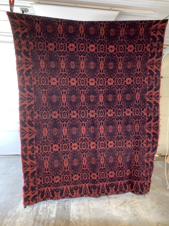 Primitive Coverlet: frayed at the edges, small holes towards center, 64" X 83"