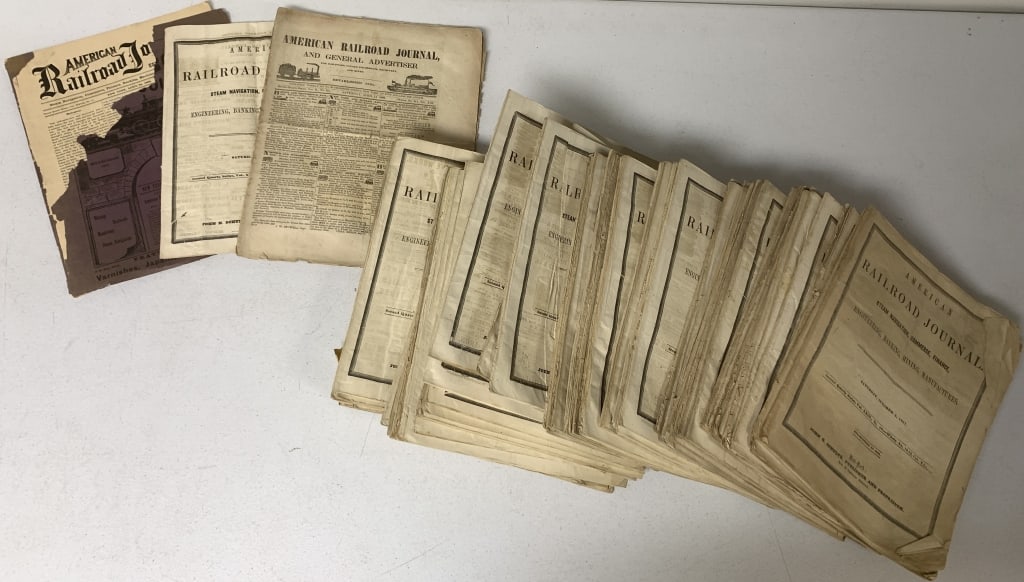 65+ issues 1867-74 American Railroad Journal: have wear with discoloration, tears and stains