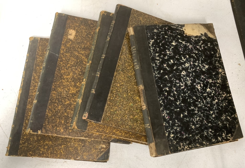 Americas Druggists' Circular & Chemical Gazette: 5 hardbound editions; 1885,1886, 1892-94; covers show wear and damage, some are loose; pages are water damaged, stained, torn, wrinkled etc.