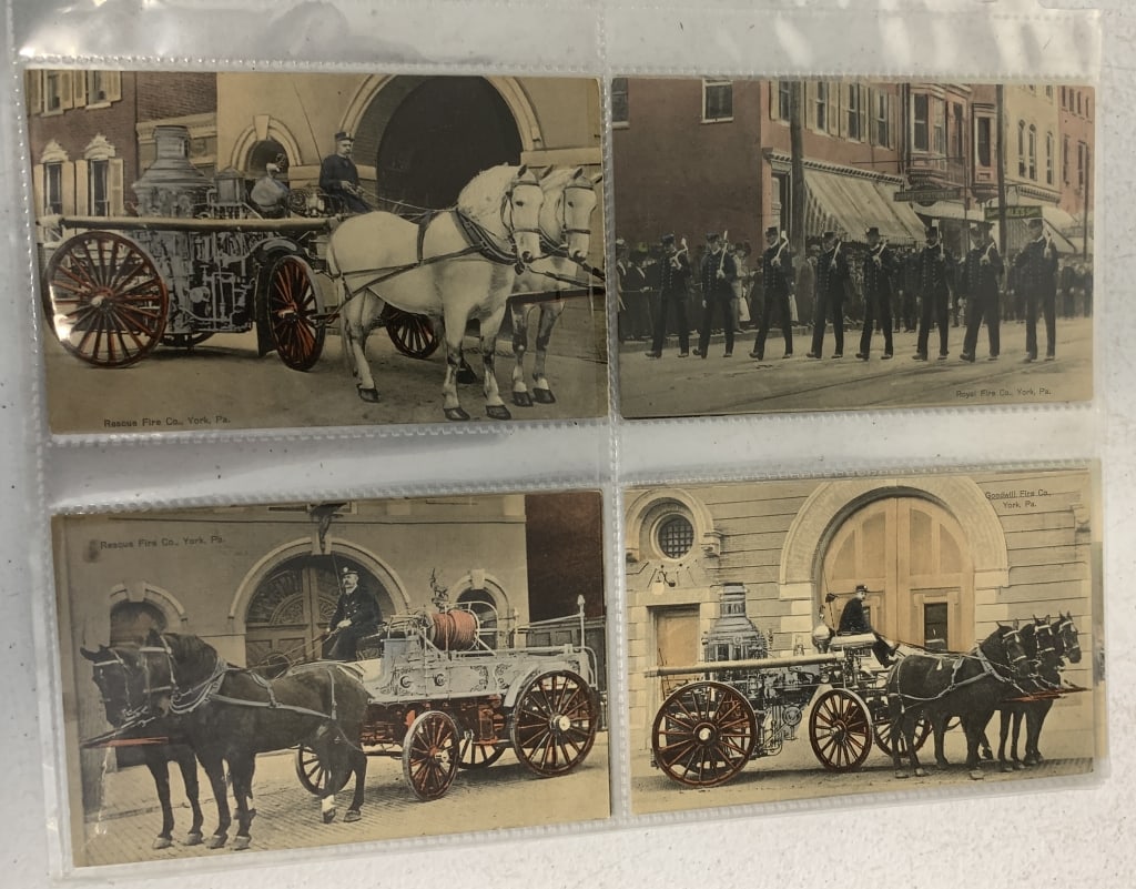 11 York City Fire Department postcards: some stains and creases; one has tear