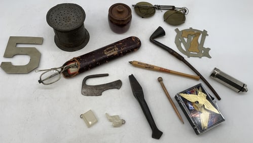 misc. lot includes scale, glasses, shaker, bank,