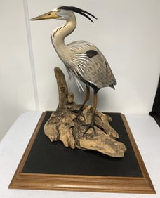 Heron wood carving in Plexiglas