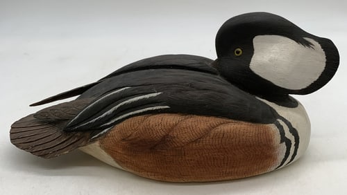 Bill Hickson signed Hooded Morganser carving