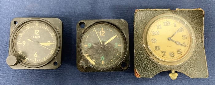 Bulova & Waltham aircraft clocks + Ioco clock