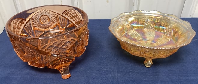 Carnival glass and cut glass bowls