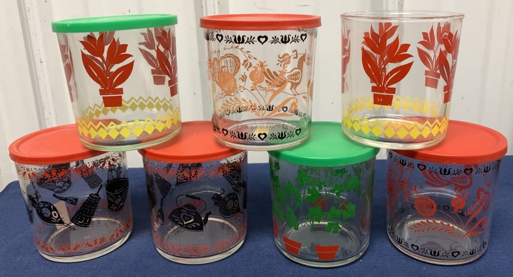 7 Hazel Atlas sour cream jars; 1 missing lid (1 of 3)