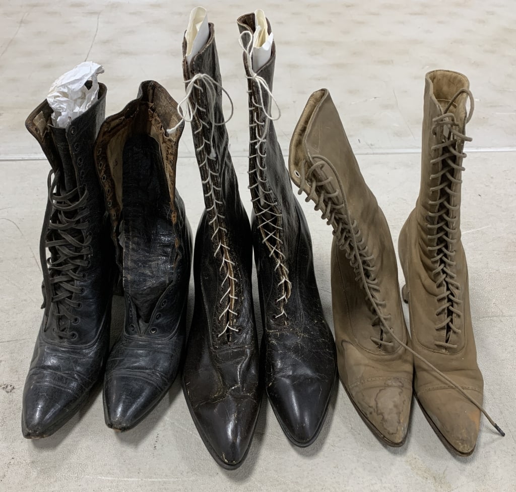 3 pair of women's Victorian shoes: have wear and damage