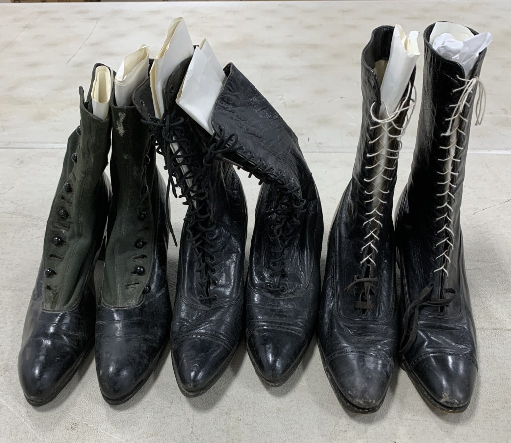 3 pair of women's Victorian shoes: have wear and damage