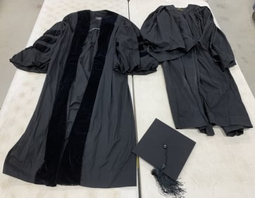 2 processional gowns and 1 mortarboard