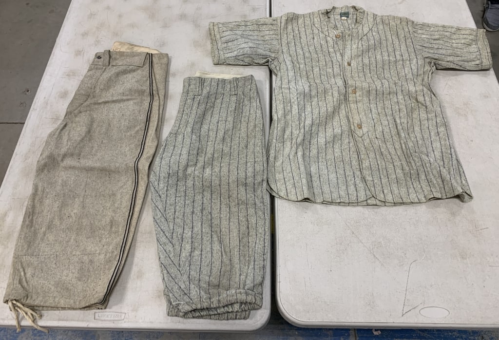 wool baseball uniform and an extra pair of pants: have wear and staining
