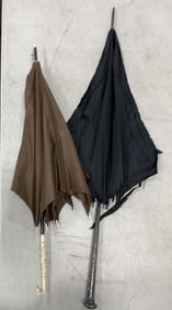 2 ornate umbrella handles, one sterling