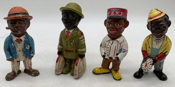 4 modern cast iron figural black Americana banks
