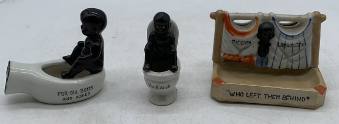 3 Japanese black Americana figural ashtrays