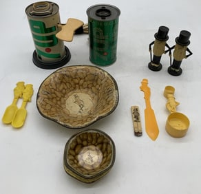advertising lot; 7-up lamps, Mr. Peanut knife, S&P