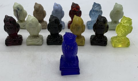 13 art glass owls; 12 Boyd 1 Degenhart