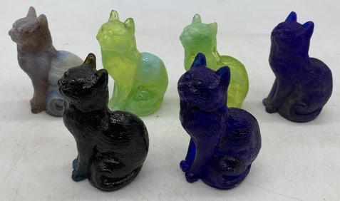 6 Mosser art glass cats