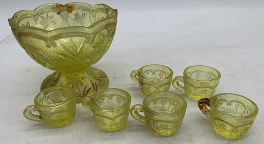 Summit Vaseline glass child's punch bowl set