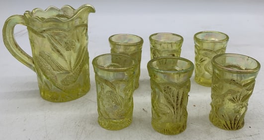 Summit Vaseline glass child's pitcher & glass set