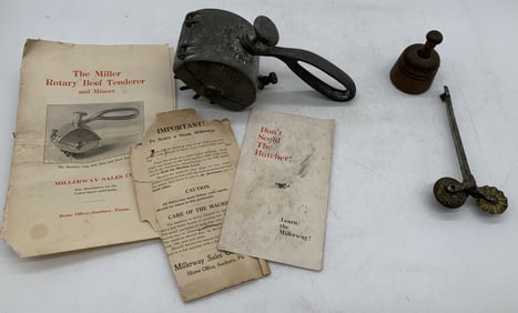 Miller meat tenderizer, butter print & pie crimper