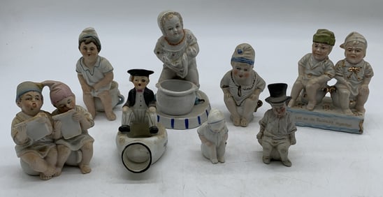 8 porcelain potty figures