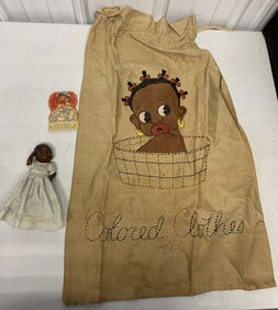 black Americana doll, laundry bag & valentine