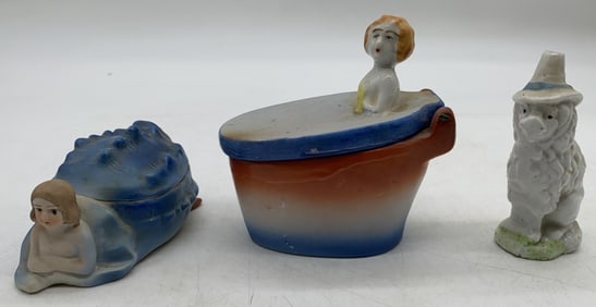 2 Japanese naughty figures and dog whistle