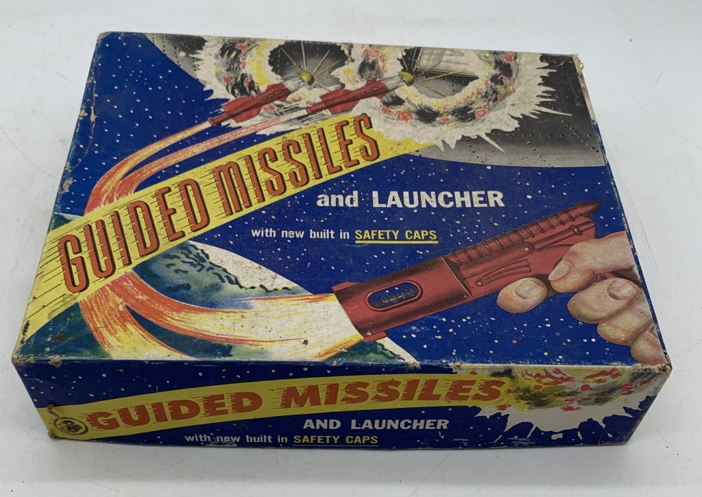 Empire Plastics Guided Missiles and Launcher: box has wear and damage as shown