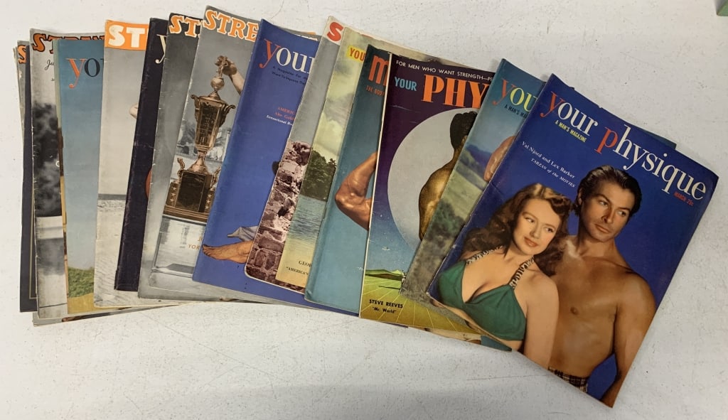 15+ mostly men's fitness magazines: show wear with tears, creases and discoloration