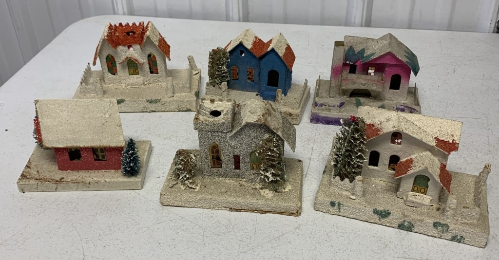 6 Japanese Christmas Village houses: have wear with some damage as shown
