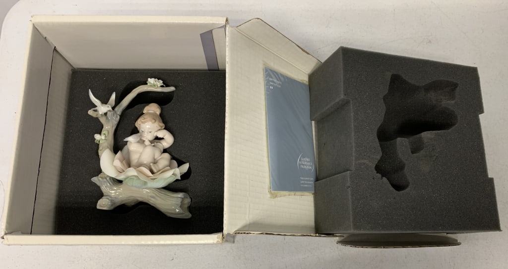 Lladro Born in Springtime figurine w/box: box has wear; figure is dusty from display; no box