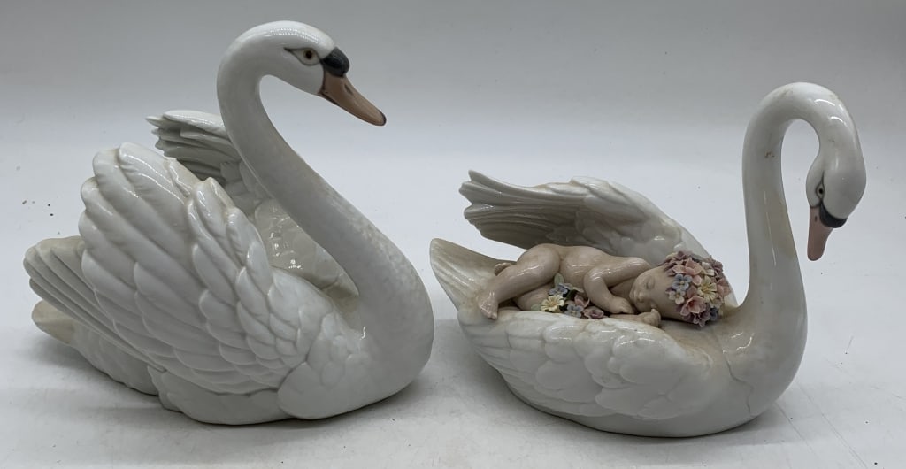 Lladro Swan & Drifting Through Dreamland: both are dusty from display; no boxes