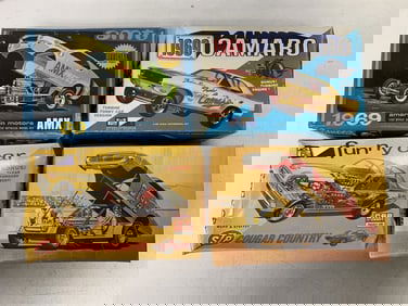 4 vintage funny car model cars in boxes